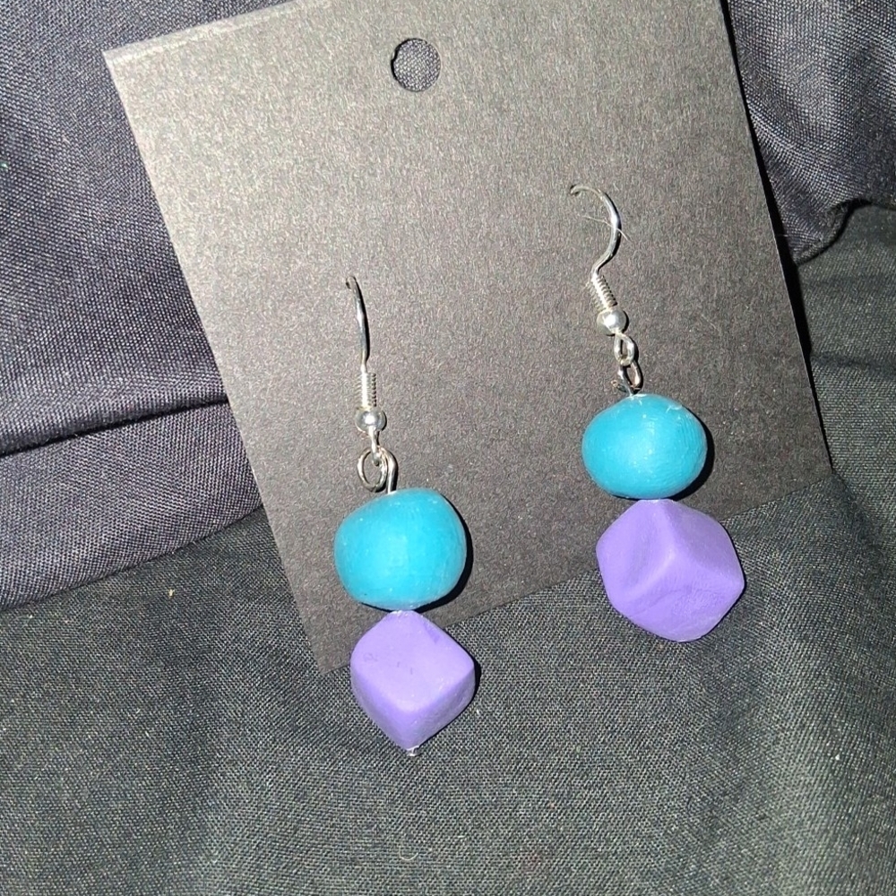 Handmade Elegant Blue and Purple Dangle Earrings